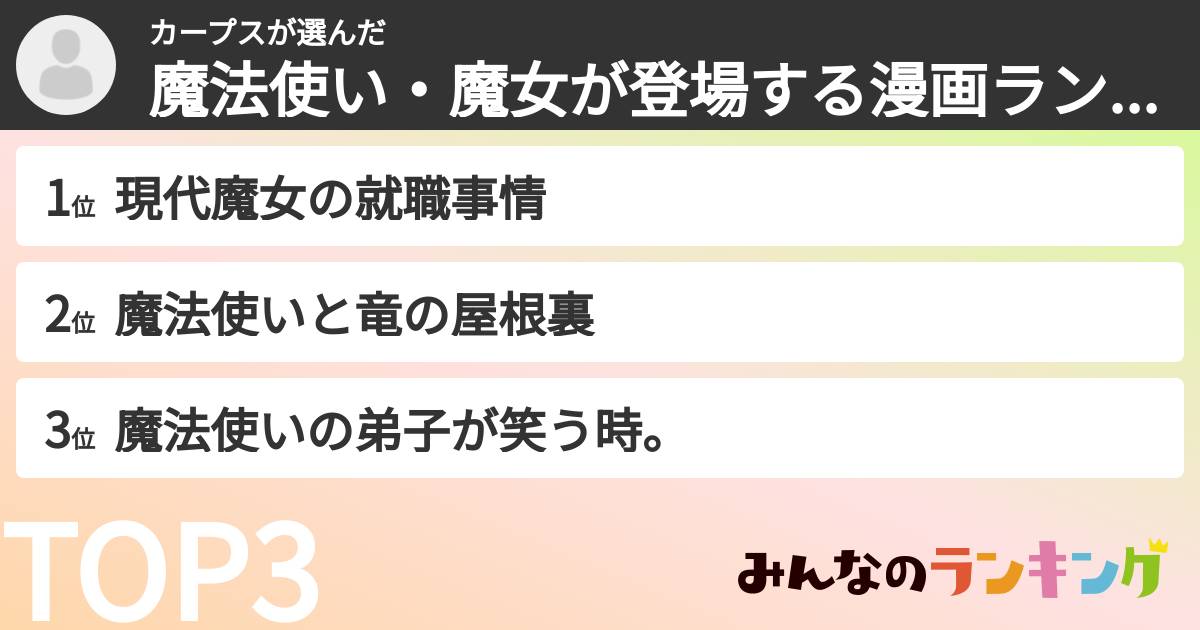 カープスさんの「魔法使い・魔女が登場する漫画ランキング」