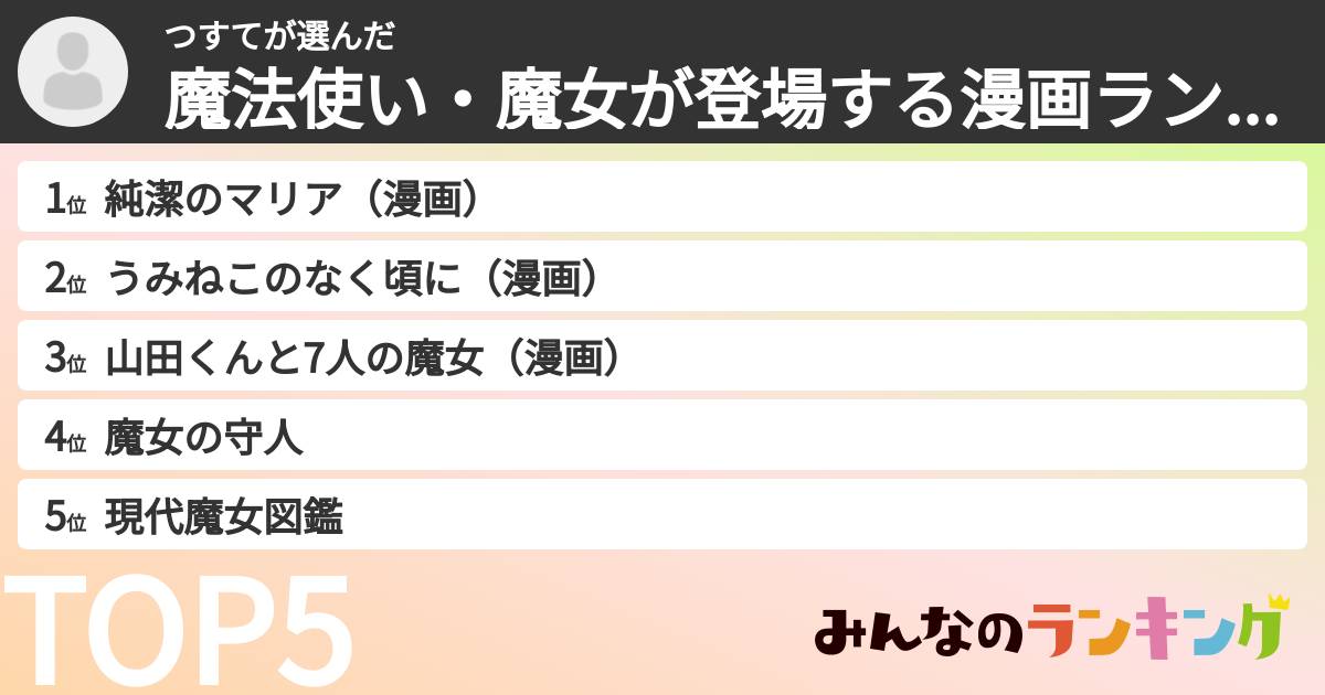 つすてさんの「魔法使い・魔女が登場する漫画ランキング」