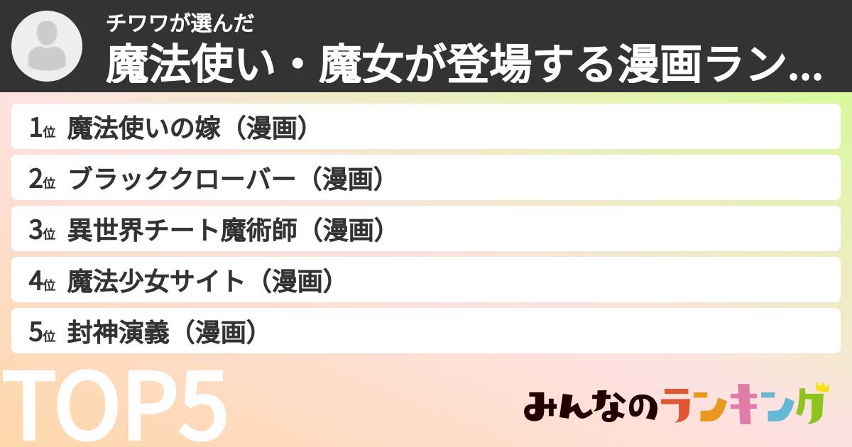 チワワさんの「魔法使い・魔女が登場する漫画ランキング」