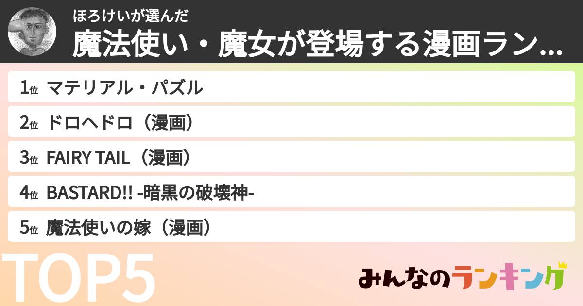 ほろけいさんの「魔法使い・魔女が登場する漫画ランキング」