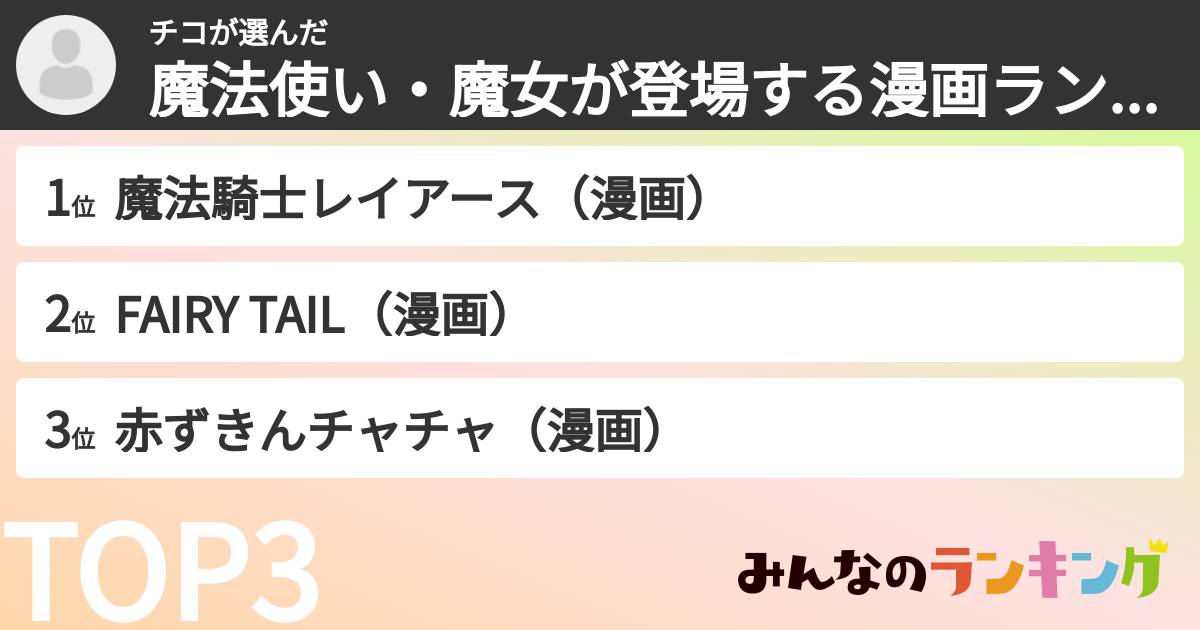 チコさんの「魔法使い・魔女が登場する漫画ランキング」