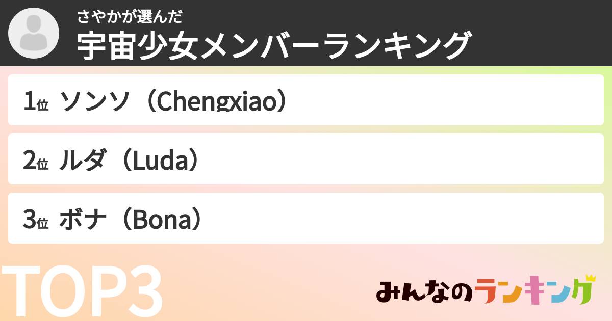 さやかさんの「宇宙少女メンバーランキング」