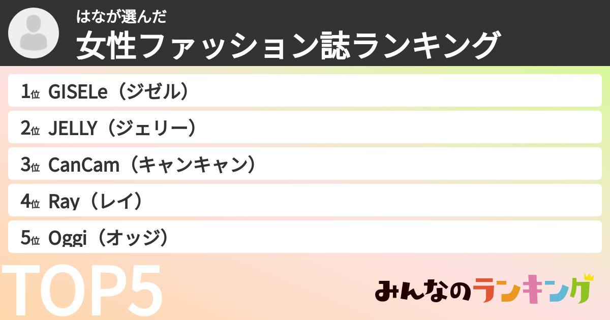はなさんの「女性ファッション誌ランキング」