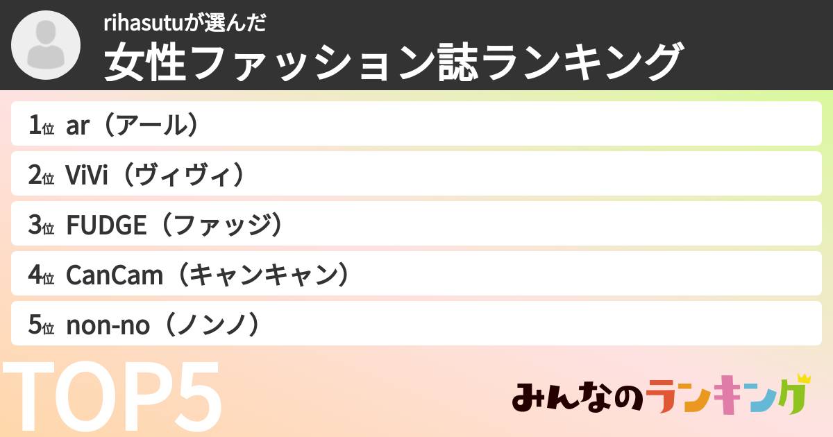 rihasutuさんの「女性ファッション誌ランキング」