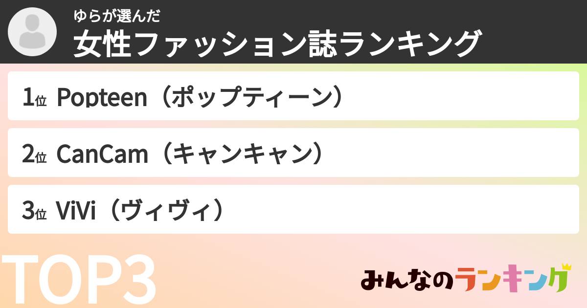 ゆらさんの「女性ファッション誌ランキング」