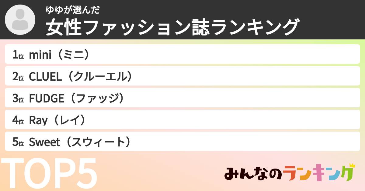 ゆゆさんの「女性ファッション誌ランキング」
