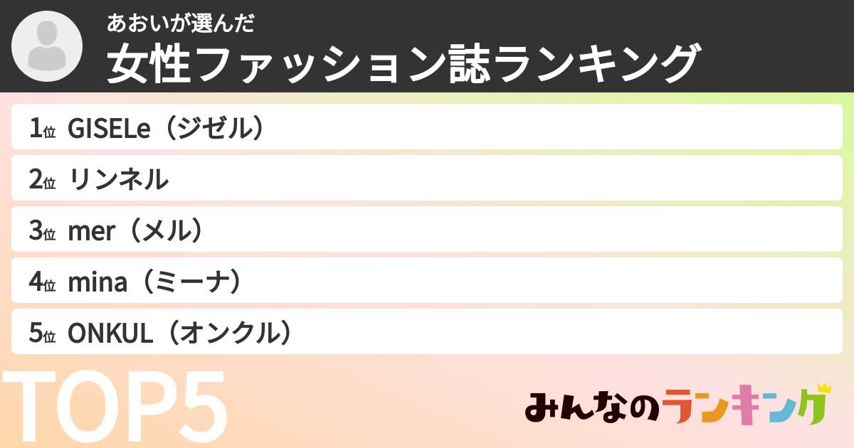 あおいさんの「女性ファッション誌ランキング」