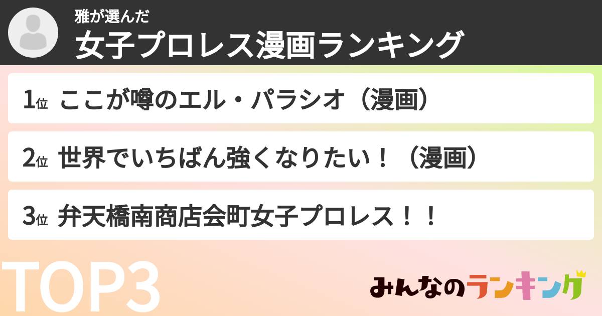 雅さんの「女子プロレス漫画ランキング」