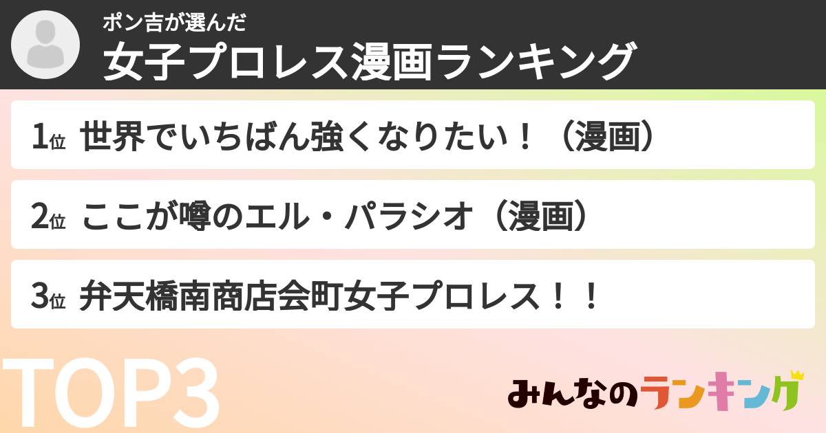 ポン吉さんの「女子プロレス漫画ランキング」