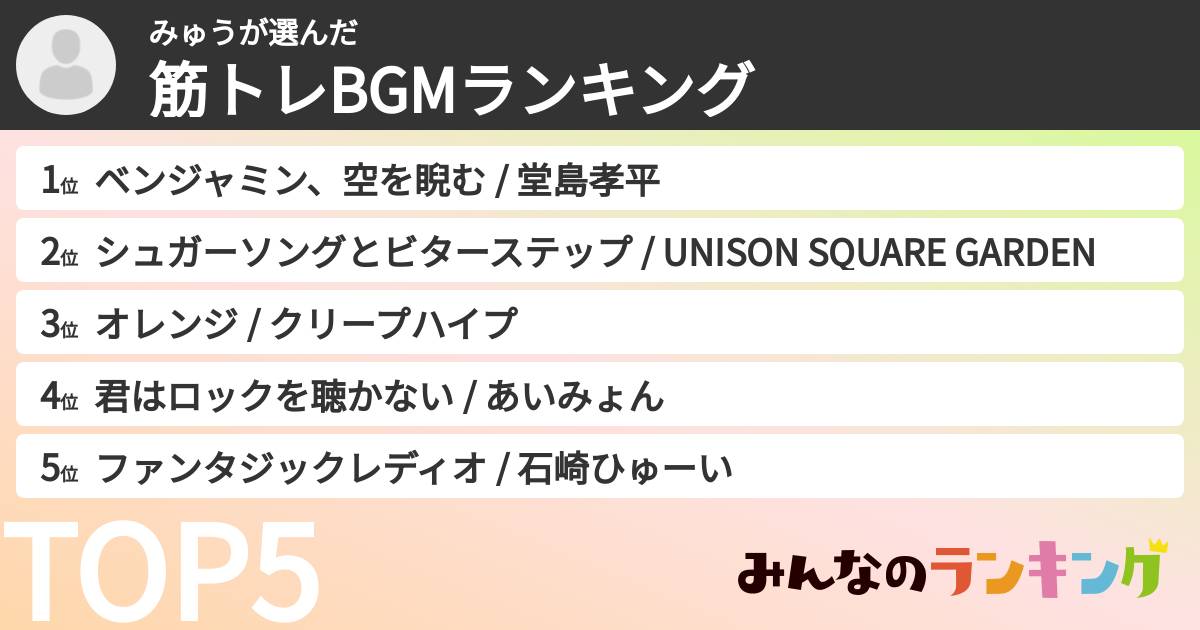 みゅうさんの「筋トレBGMランキング」