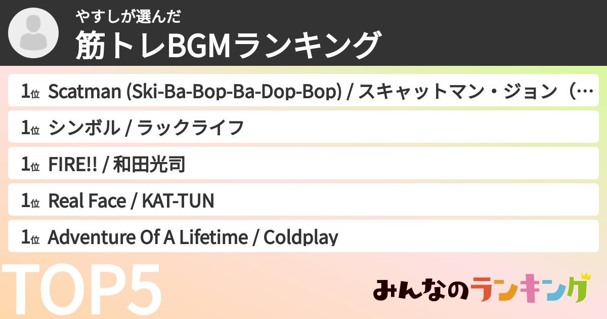 やすしさんの「筋トレBGMランキング」