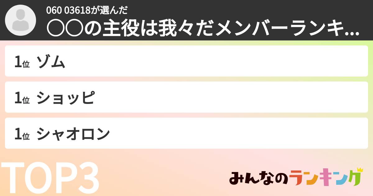 060 03618さんの「○○の主役は我々だメンバーランキング」