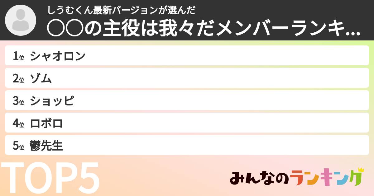 しうむくん最新バージョンさんの「○○の主役は我々だメンバーランキング」