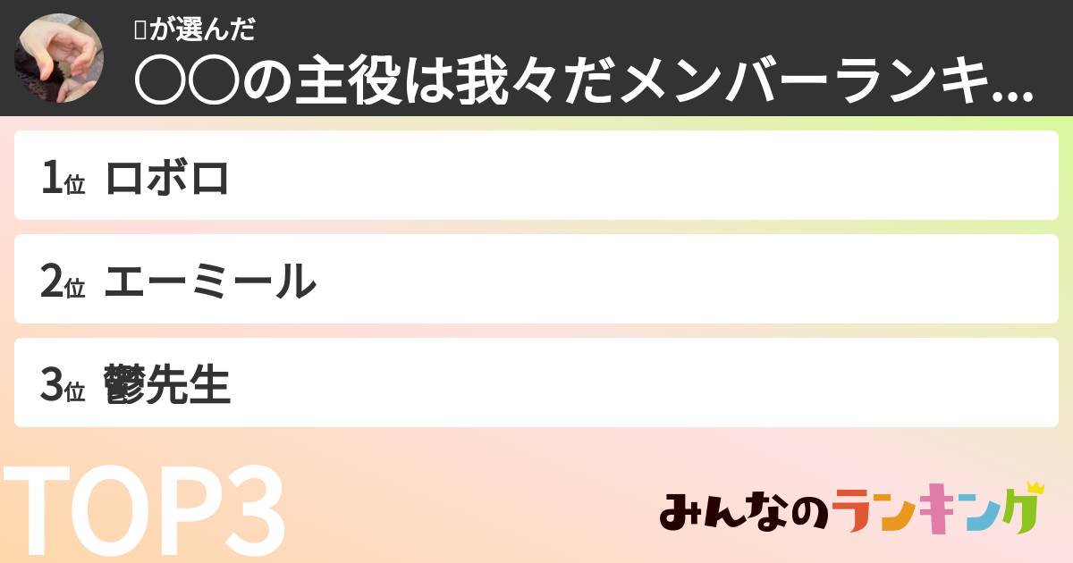 🐼さんの「○○の主役は我々だメンバーランキング」