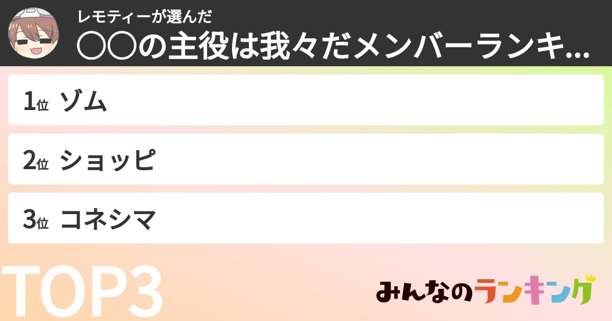 レモティーさんの「○○の主役は我々だメンバーランキング」