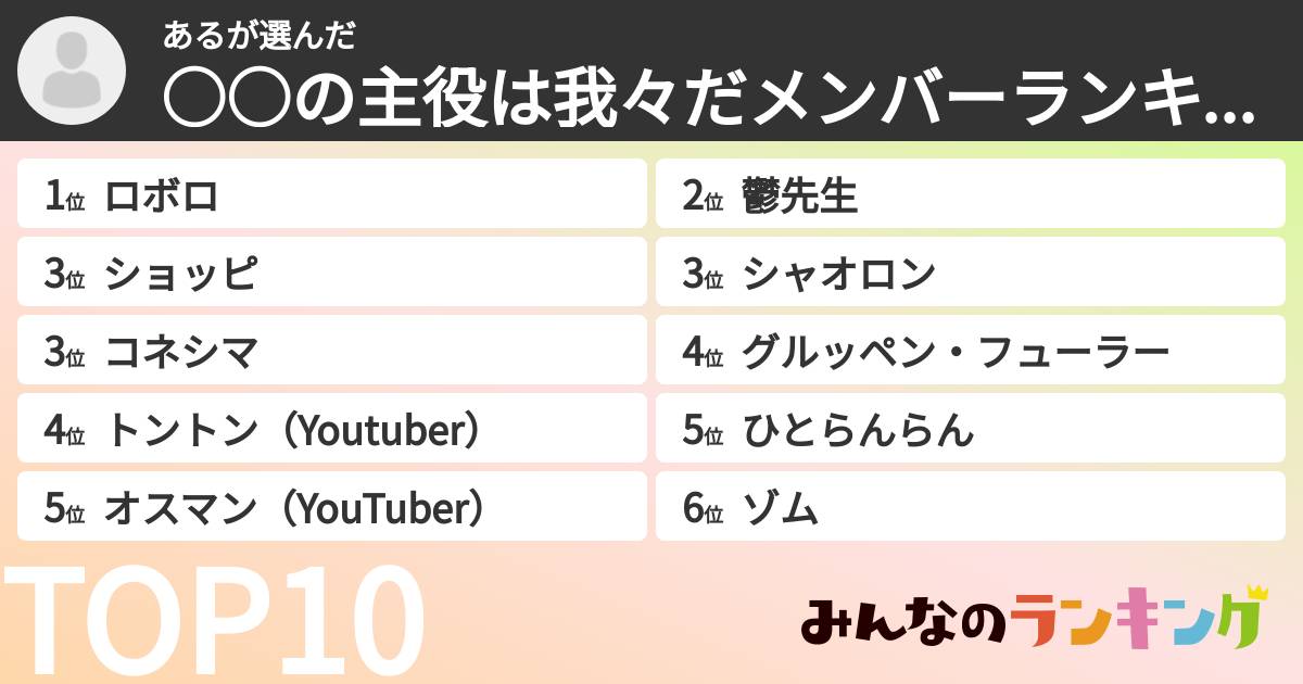 あるさんの「○○の主役は我々だメンバーランキング」