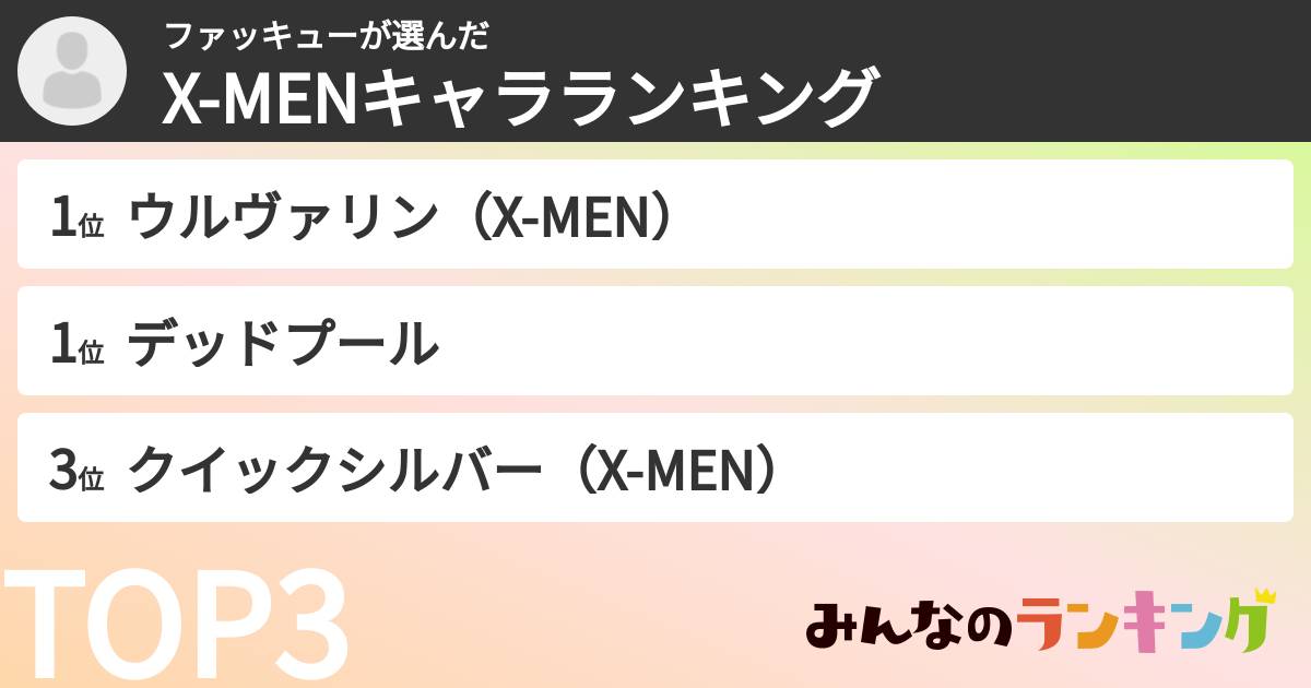 ファッキューさんの「X-MENキャラランキング」