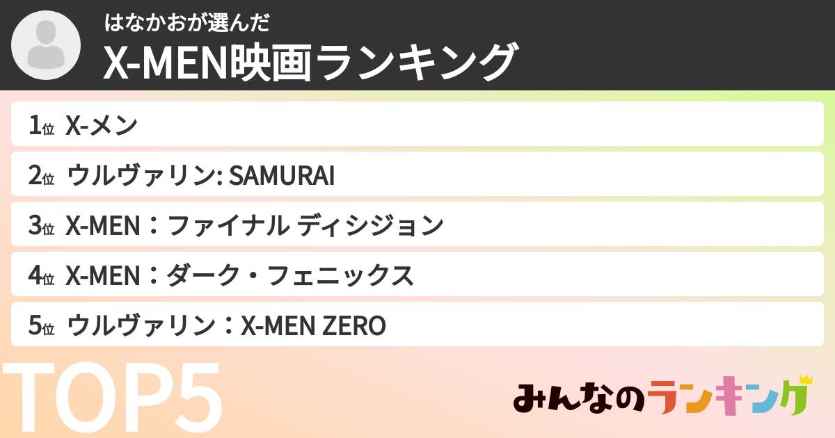 はなかおさんの「X-MEN映画ランキング」