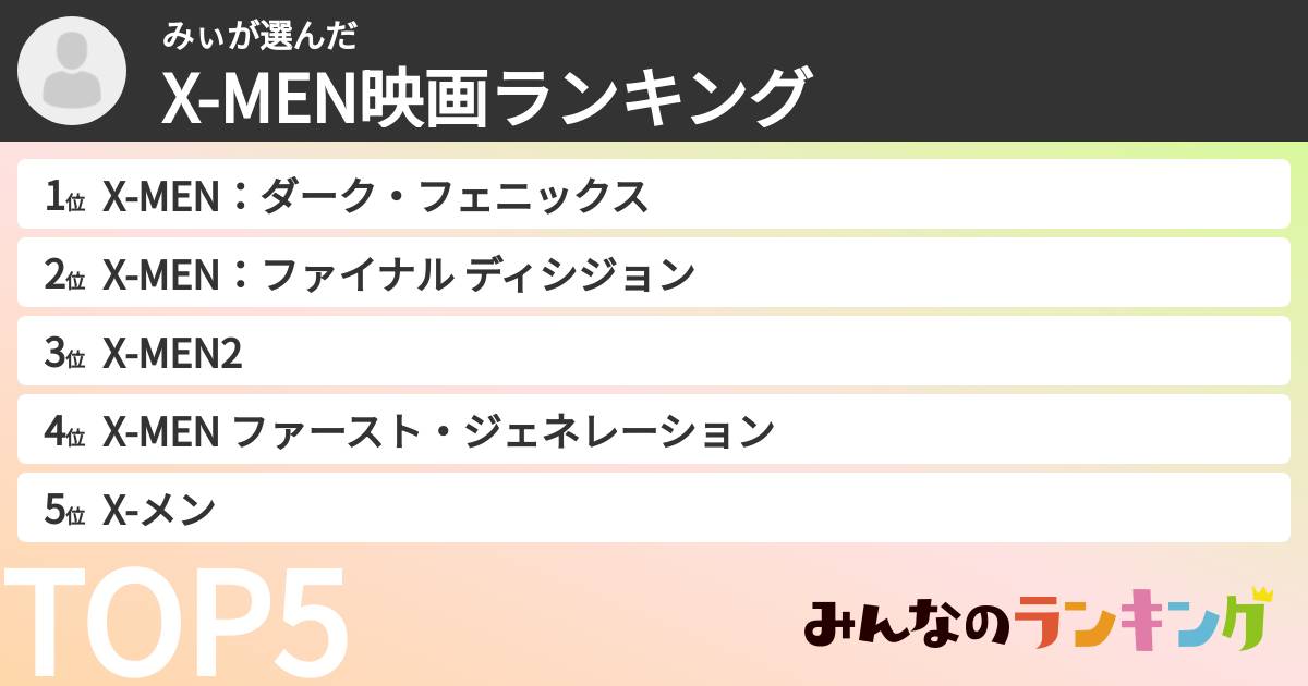 みぃさんの「X-MEN映画ランキング」