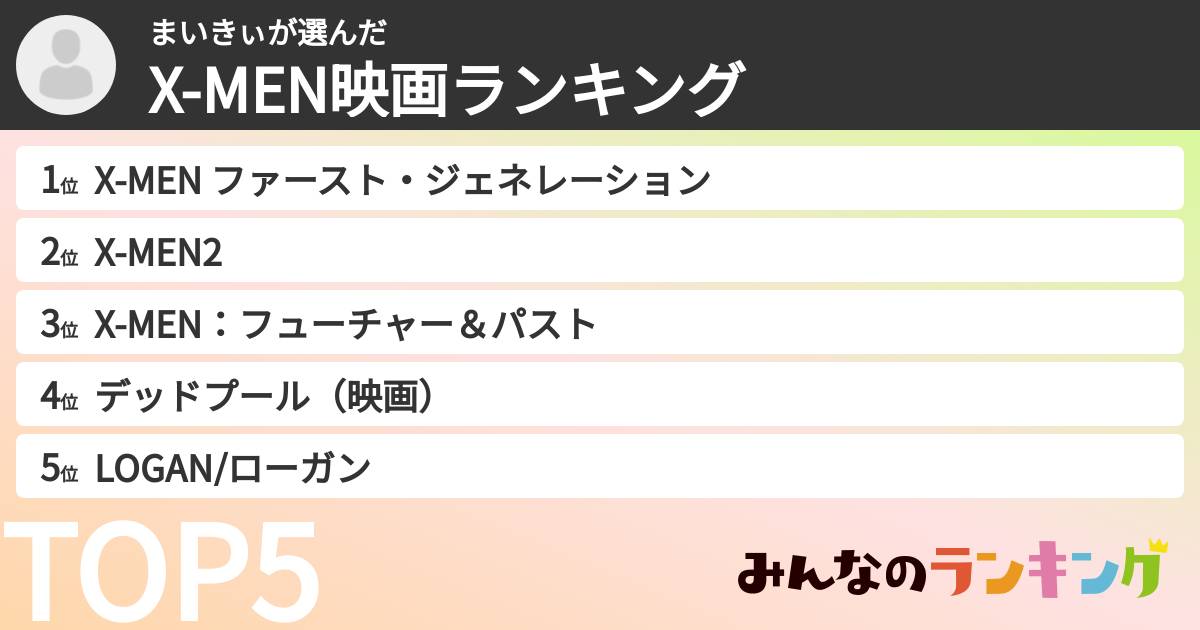 まいきぃさんの「X-MEN映画ランキング」