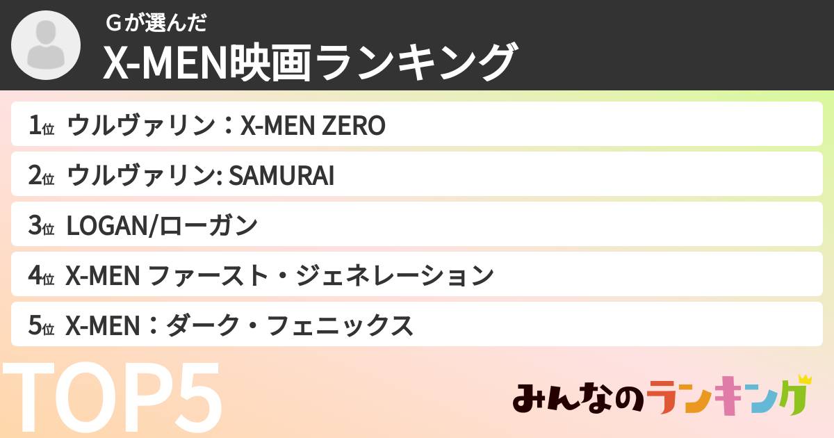 Ｇさんの「X-MEN映画ランキング」