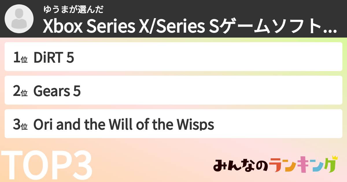 ゆうまさんの「Xbox Series X/Series Sゲームソフト期待度ランキング」
