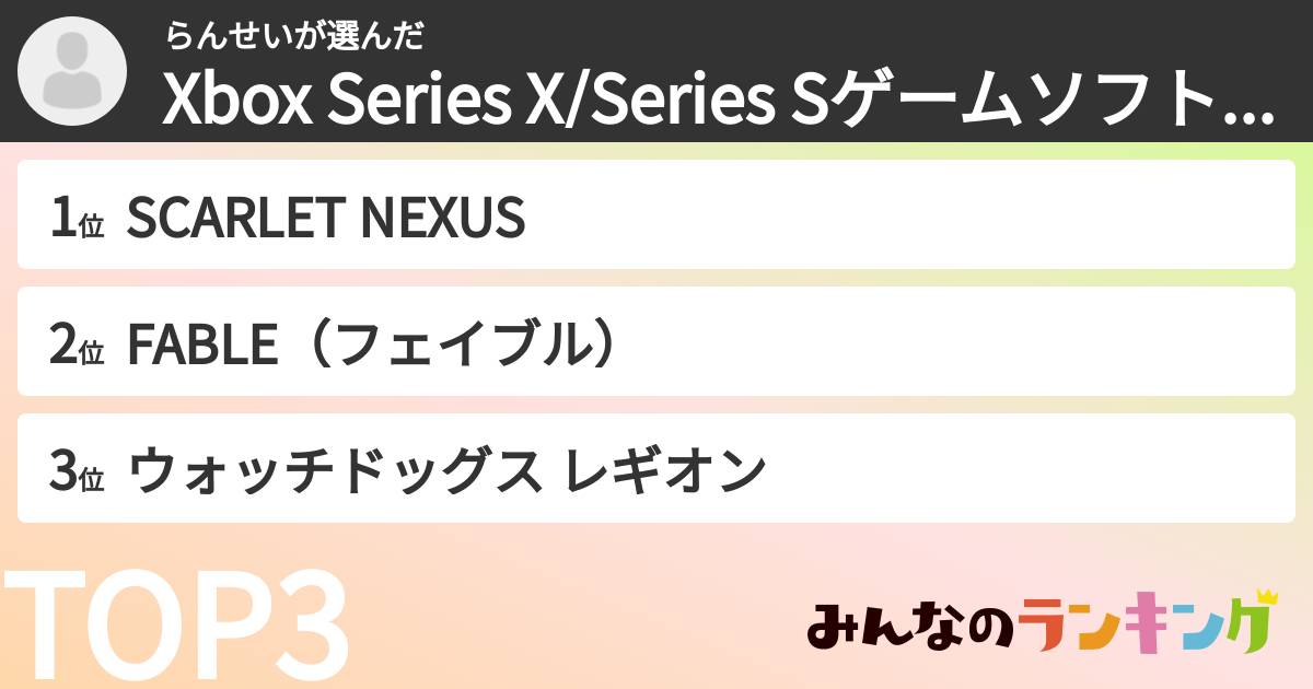 らんせいさんの「Xbox Series X/Series Sゲームソフト期待度ランキング」