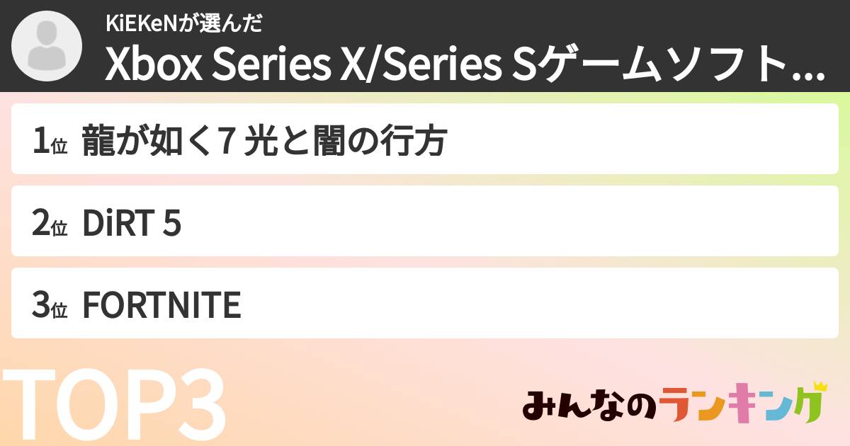 KiEKeNさんの「Xbox Series X/Series Sゲームソフト期待度ランキング」