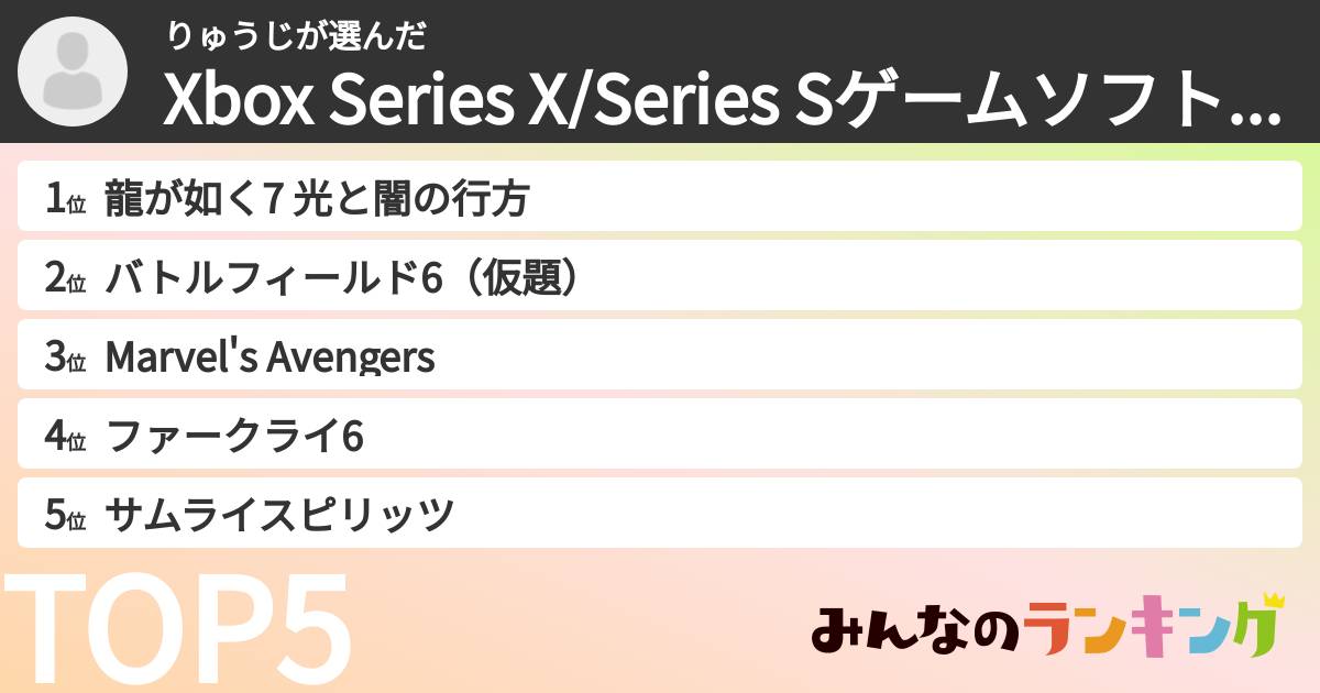 りゅうじさんの「Xbox Series X/Series Sゲームソフト期待度ランキング」