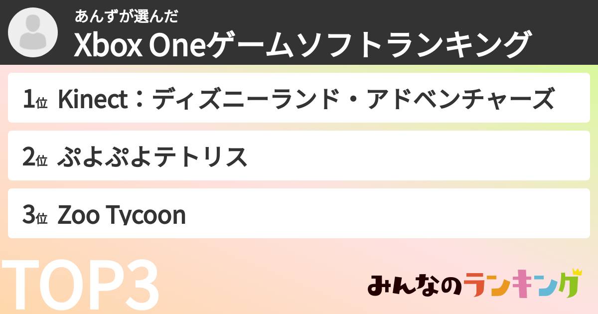 あんずさんの「Xbox Oneゲームソフトランキング」