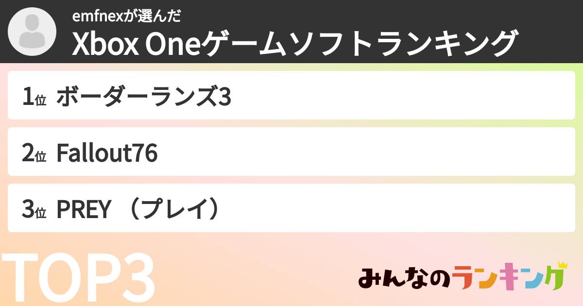 emfnexさんの「Xbox Oneゲームソフトランキング」