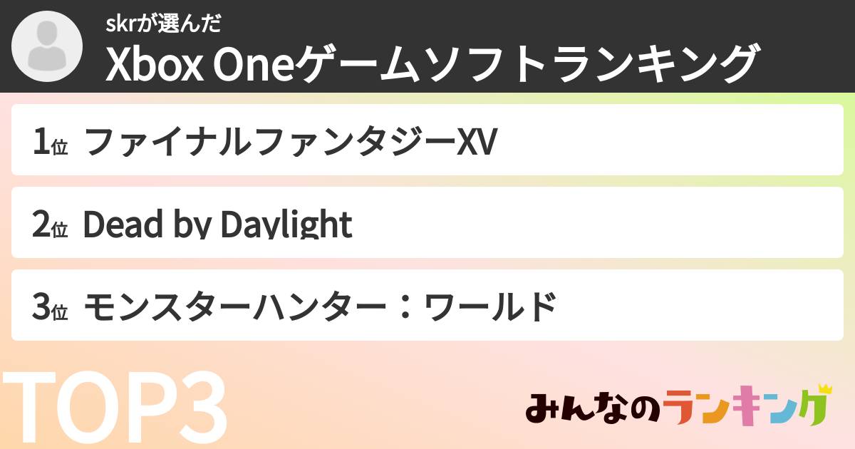 skrさんの「Xbox Oneゲームソフトランキング」