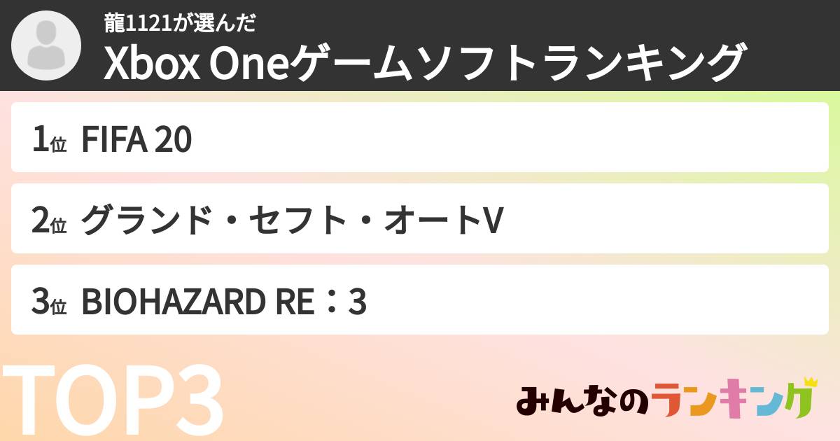 龍1121さんの「Xbox Oneゲームソフトランキング」