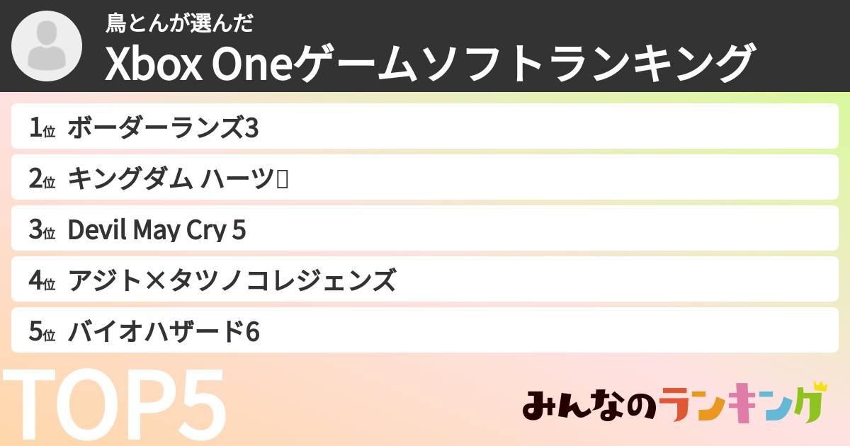 鳥とんさんの「Xbox Oneゲームソフトランキング」