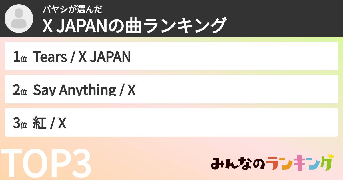 バヤシさんの「X JAPANの曲ランキング」