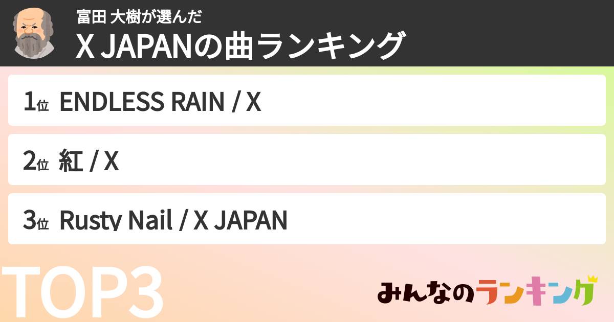富田 大樹さんの「X JAPANの曲ランキング」