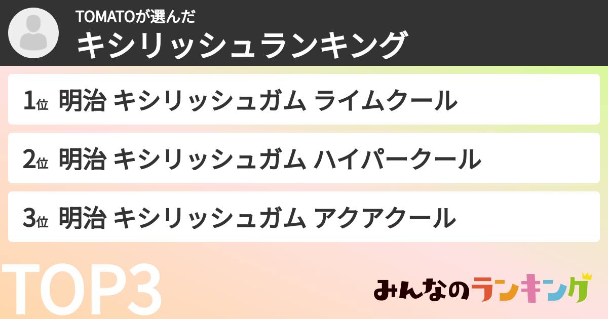 TOMATOさんの「キシリッシュランキング」
