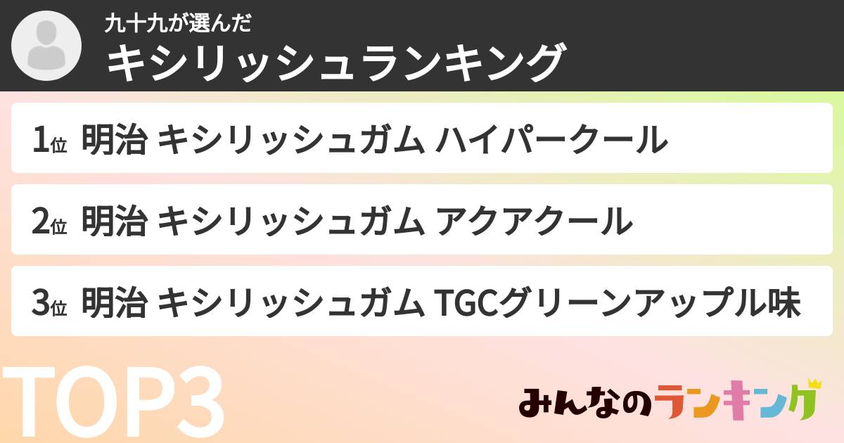 九十九さんの「キシリッシュランキング」
