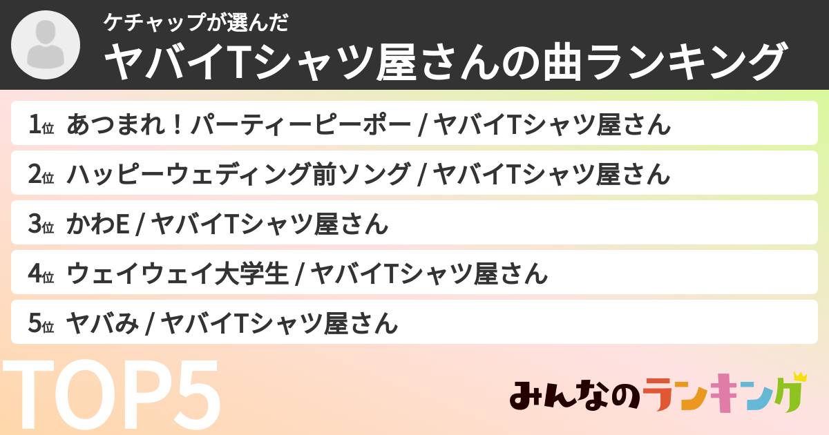 ケチャップさんの「ヤバイTシャツ屋さんの曲ランキング」