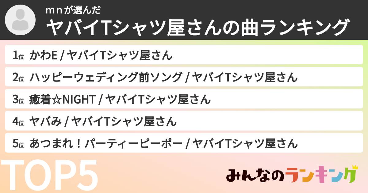mnさんの「ヤバイTシャツ屋さんの曲ランキング」