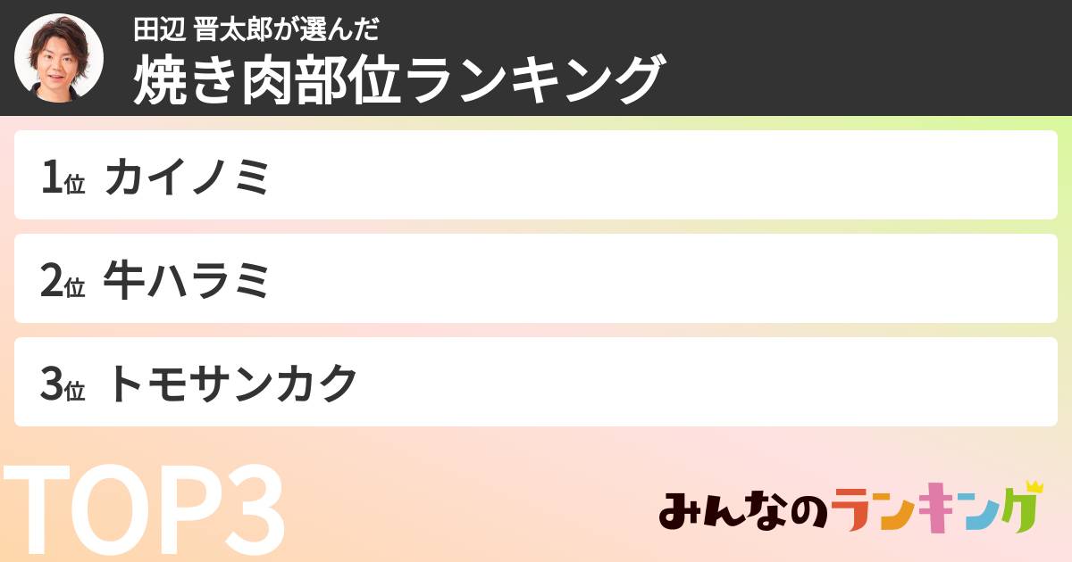 田辺 晋太郎さんの「焼き肉部位ランキング」