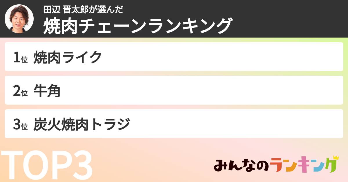 田辺 晋太郎さんの「焼肉チェーンランキング」