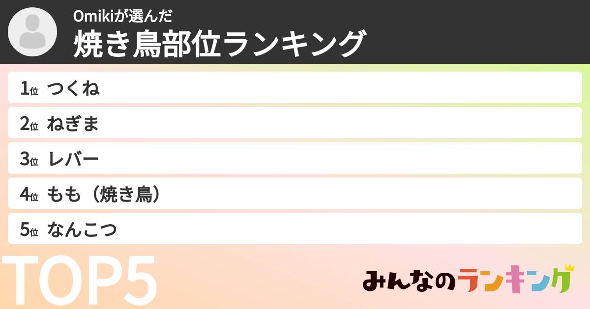 Omikiさんの「焼き鳥部位ランキング」