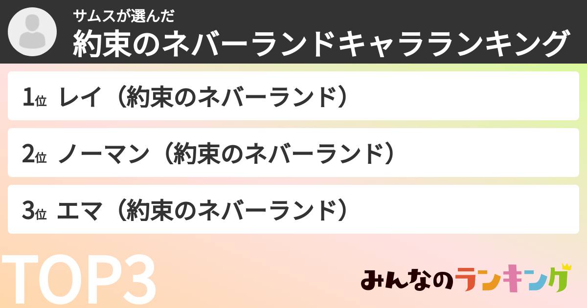 サムスさんの「約束のネバーランドキャラランキング」