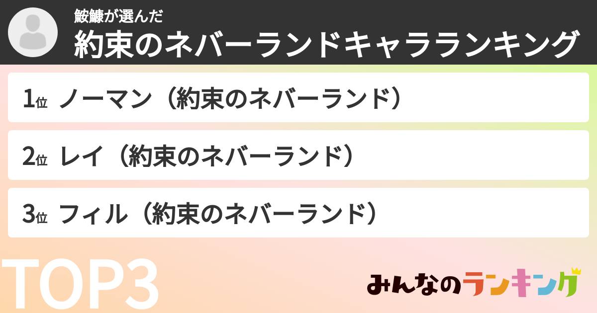 鮟鱇さんの「約束のネバーランドキャラランキング」
