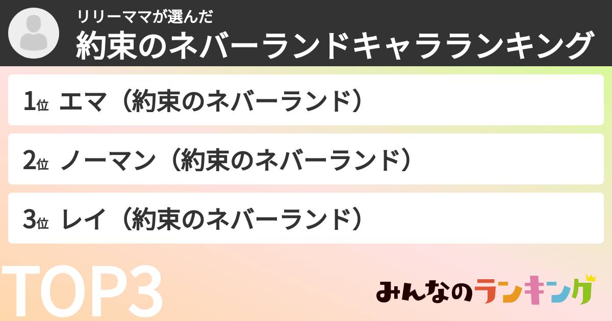 リリーママさんの「約束のネバーランドキャラランキング」