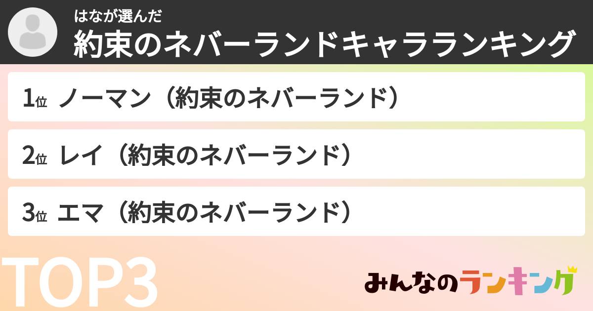 はなさんの「約束のネバーランドキャラランキング」