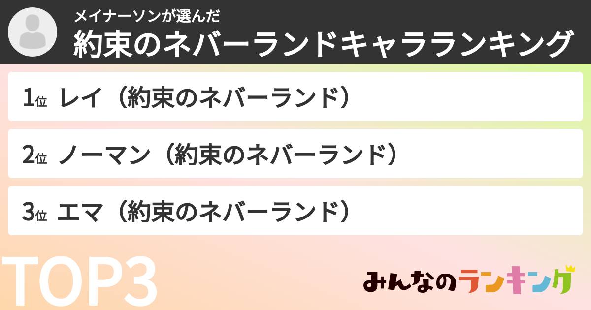 メイナーソンさんの「約束のネバーランドキャラランキング」