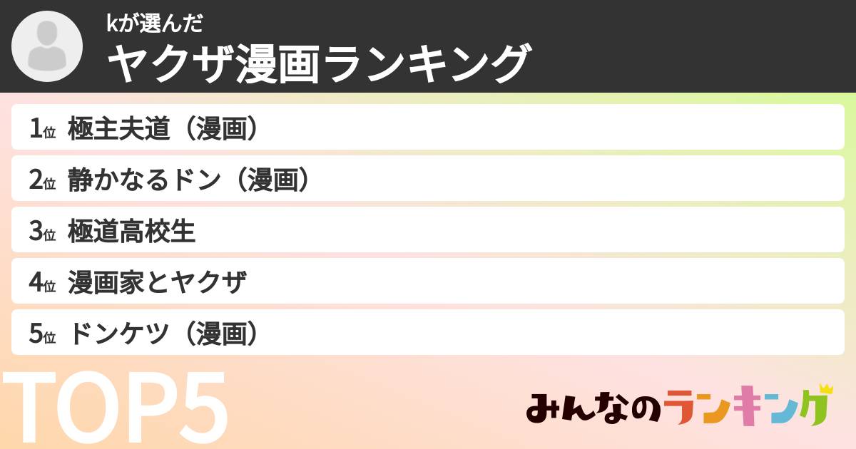 kさんの「ヤクザ漫画ランキング」