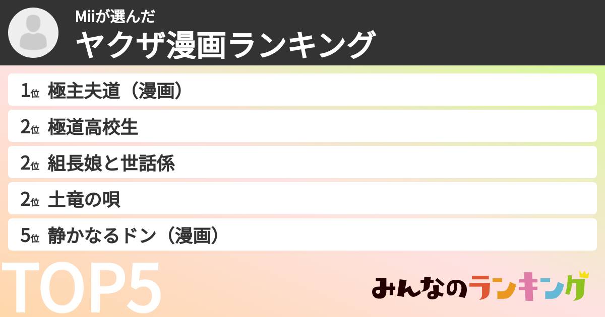 Miiさんの「ヤクザ漫画ランキング」